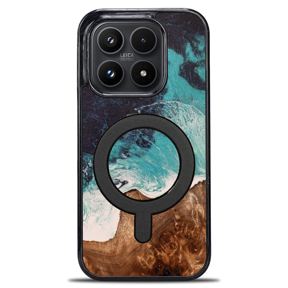 Holzhülle für Xiaomi 17, Bewood Unique Dream Island für MagSafe, Blau-Braun