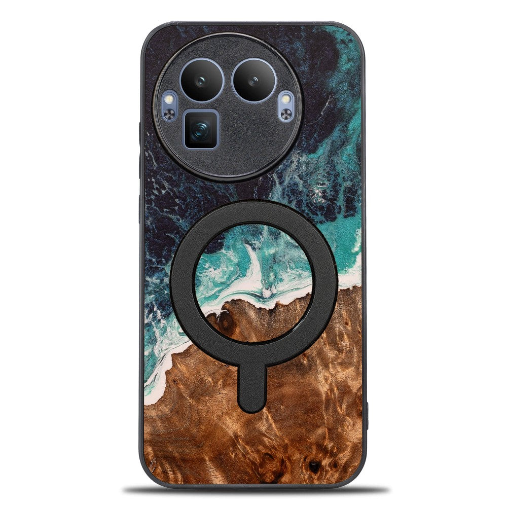 Holzhülle für Realme GT 8 Pro, Bewood Unique Dream Island für MagSafe, Blau-Braun
