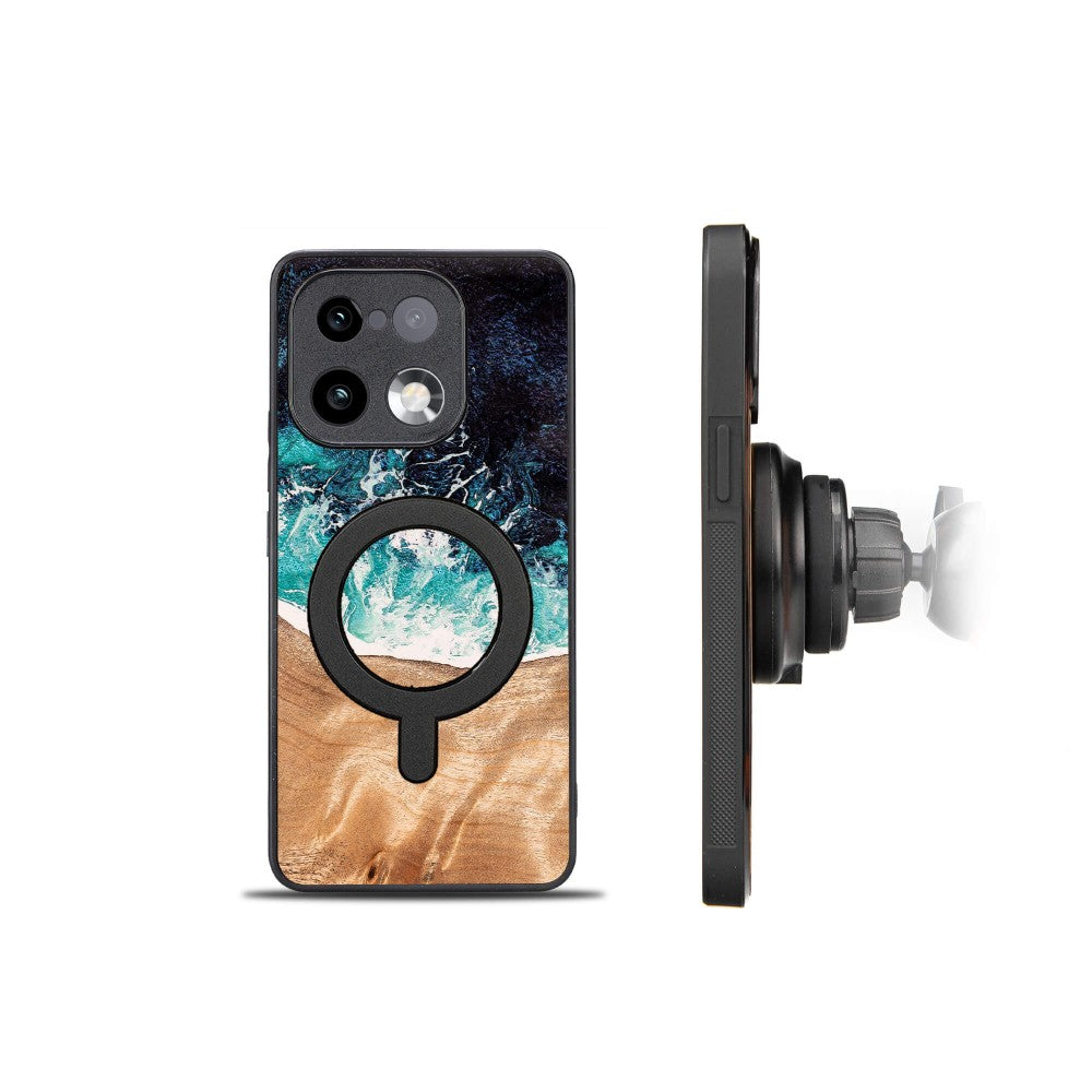 Holzhülle für Realme 16 Pro Plus 5G, Bewood Unique Dream Island für MagSafe, Blau-Braun