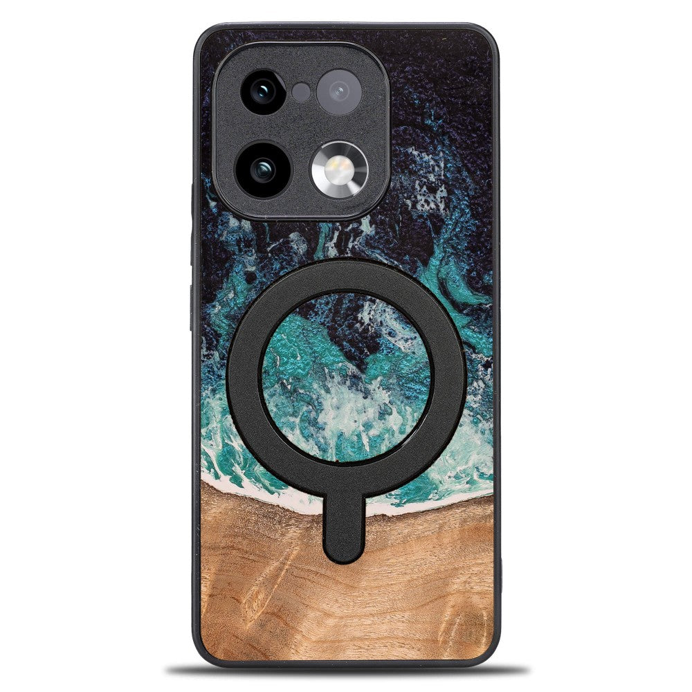 Holzhülle für Realme 16 Pro Plus 5G, Bewood Unique Dream Island für MagSafe, Blau-Braun
