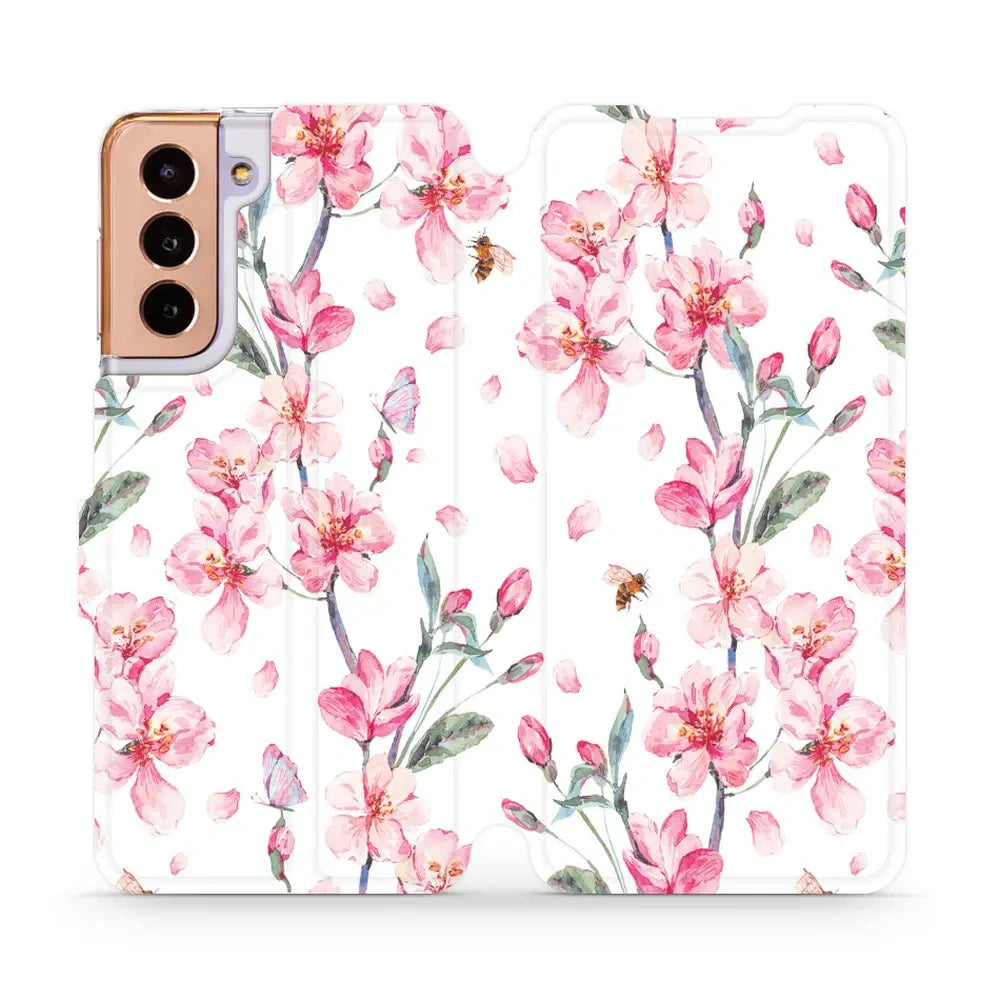 Handyhülle mit klappe für Galaxy S21, Mobiwear Book, Rosa Frühling