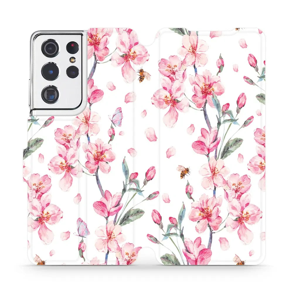 Handyhülle mit klappe für Galaxy S21 Ultra, Mobiwear Book, Rosa Frühling