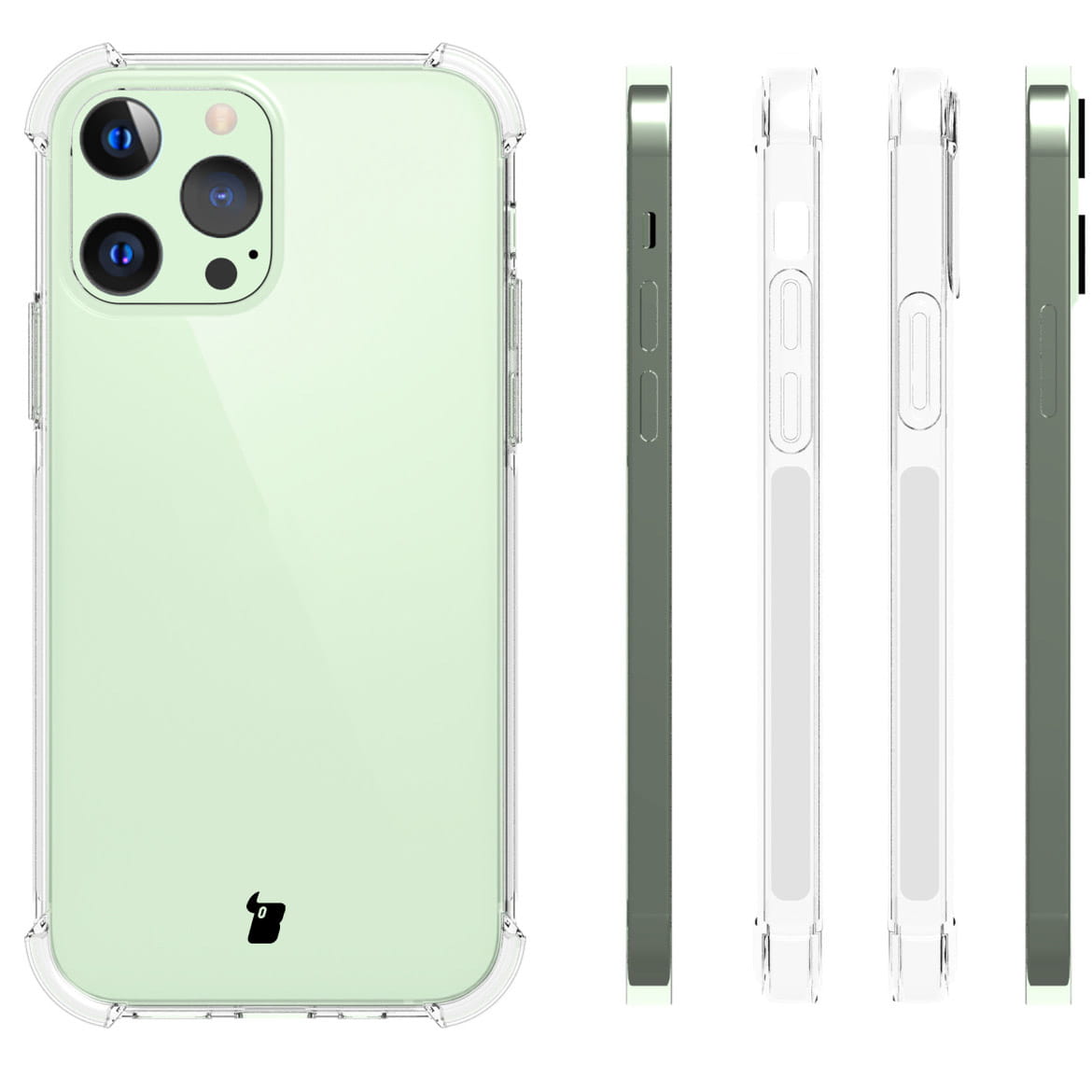 Schutzhülle + 2x Glas + Kameraschutz Bizon Case Clear Pack iPhone 13 Pro, Transparent