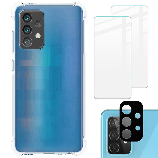 Schutzhülle + 2x Glas + Kameraschutz Bizon Case Clear Pack für Galaxy A52s 5G, A52 5G / 4G, Transparent