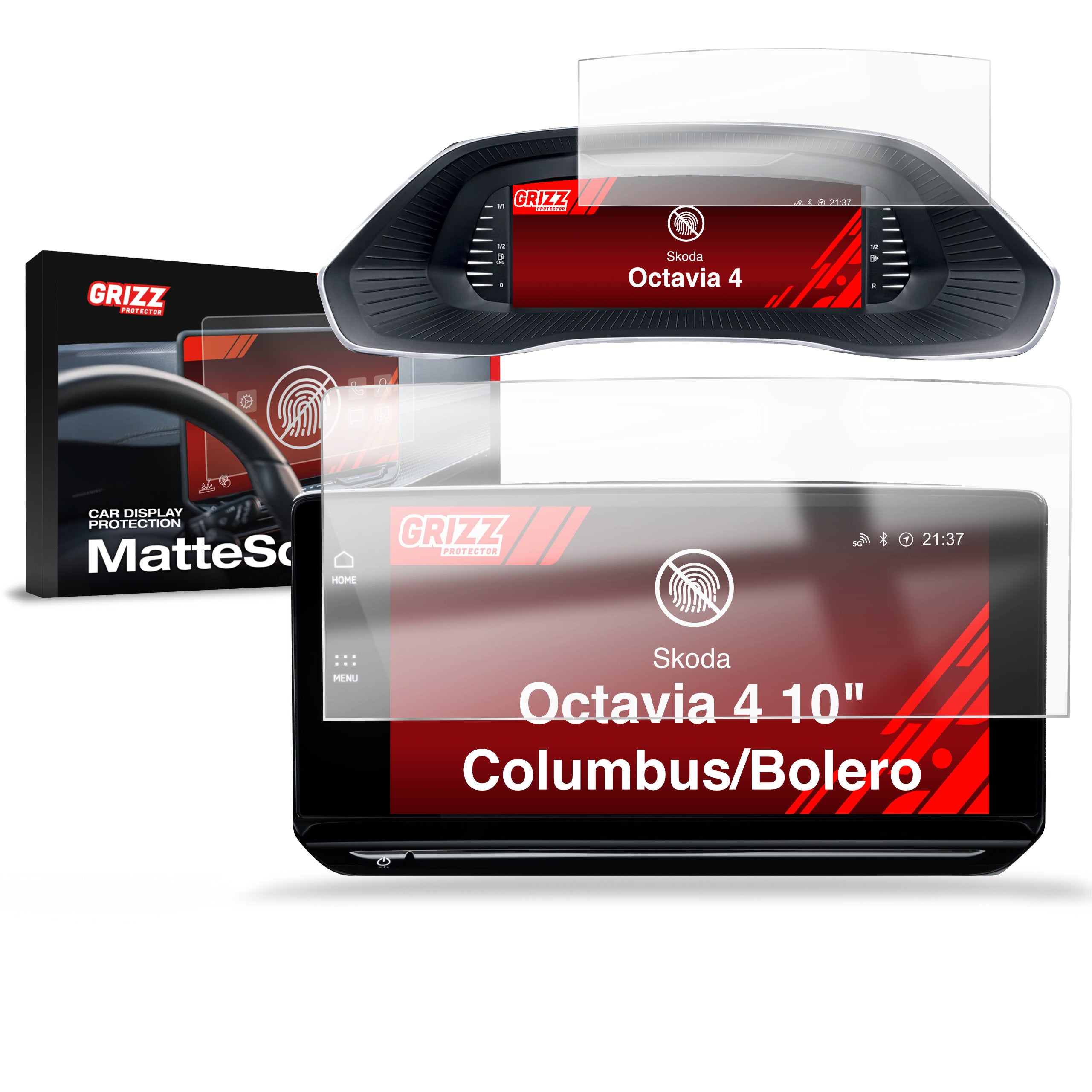 Matte Autodisplayfolie 2in1 für Skoda Octavia 4 10" Columbus/Bolero (2019-2024), Grizz Protector