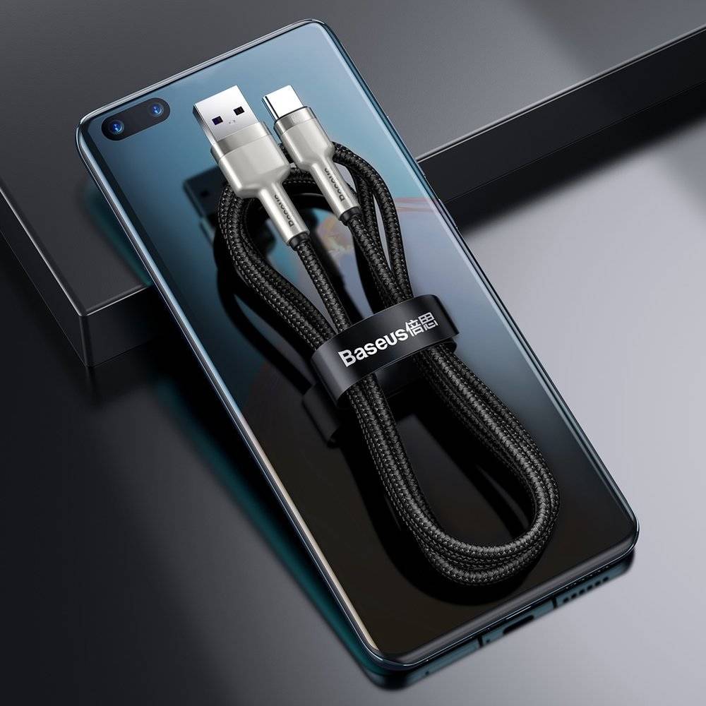 Kabel Baseus Cafule Metal USB-A für USB-C 66CM, 6A, 25cm, Schwarz