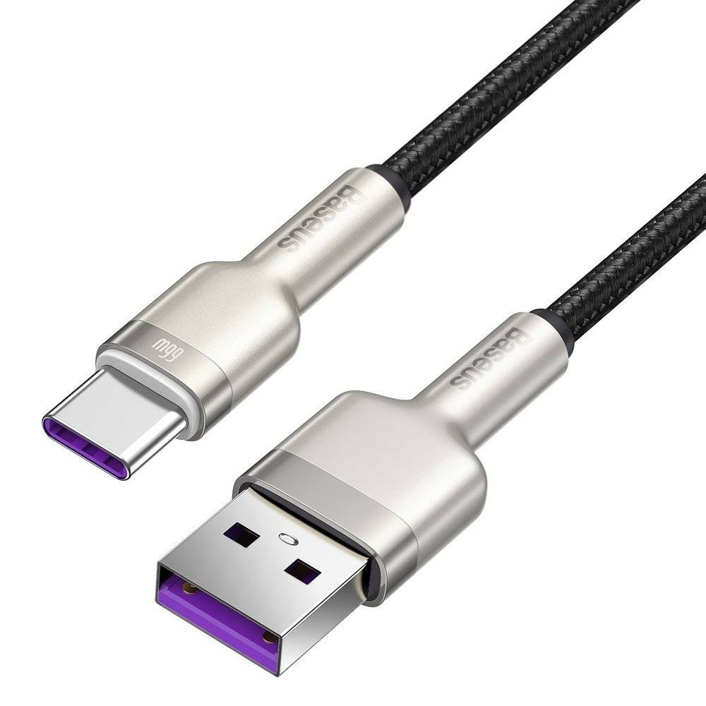 Kabel Baseus Cafule Metal USB-A für USB-C 66CM, 6A, 25cm, Schwarz