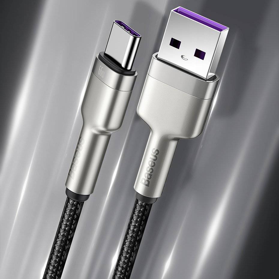 Kabel Baseus Cafule Metal USB-A für USB-C 66CM, 6A, 25cm, Schwarz