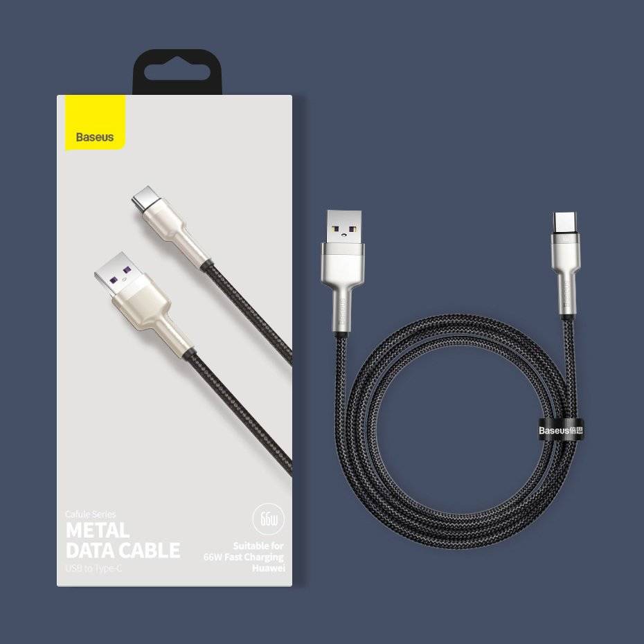 Kabel Baseus Cafule Metal USB-A für USB-C 66CM, 6A, 25cm, Schwarz