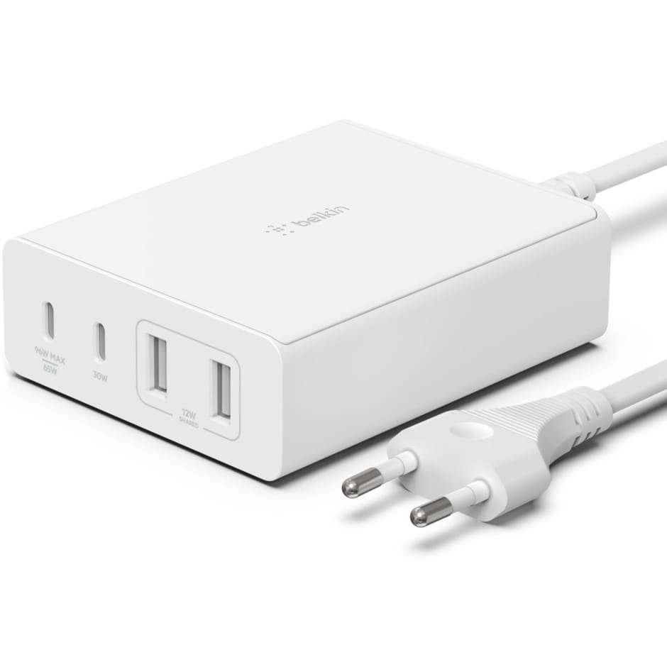 Wandladegerät Belkin Boost Pro 4-Port GaN Charger 108W MFi 2x USB-C, 2x USB-A, Weiß