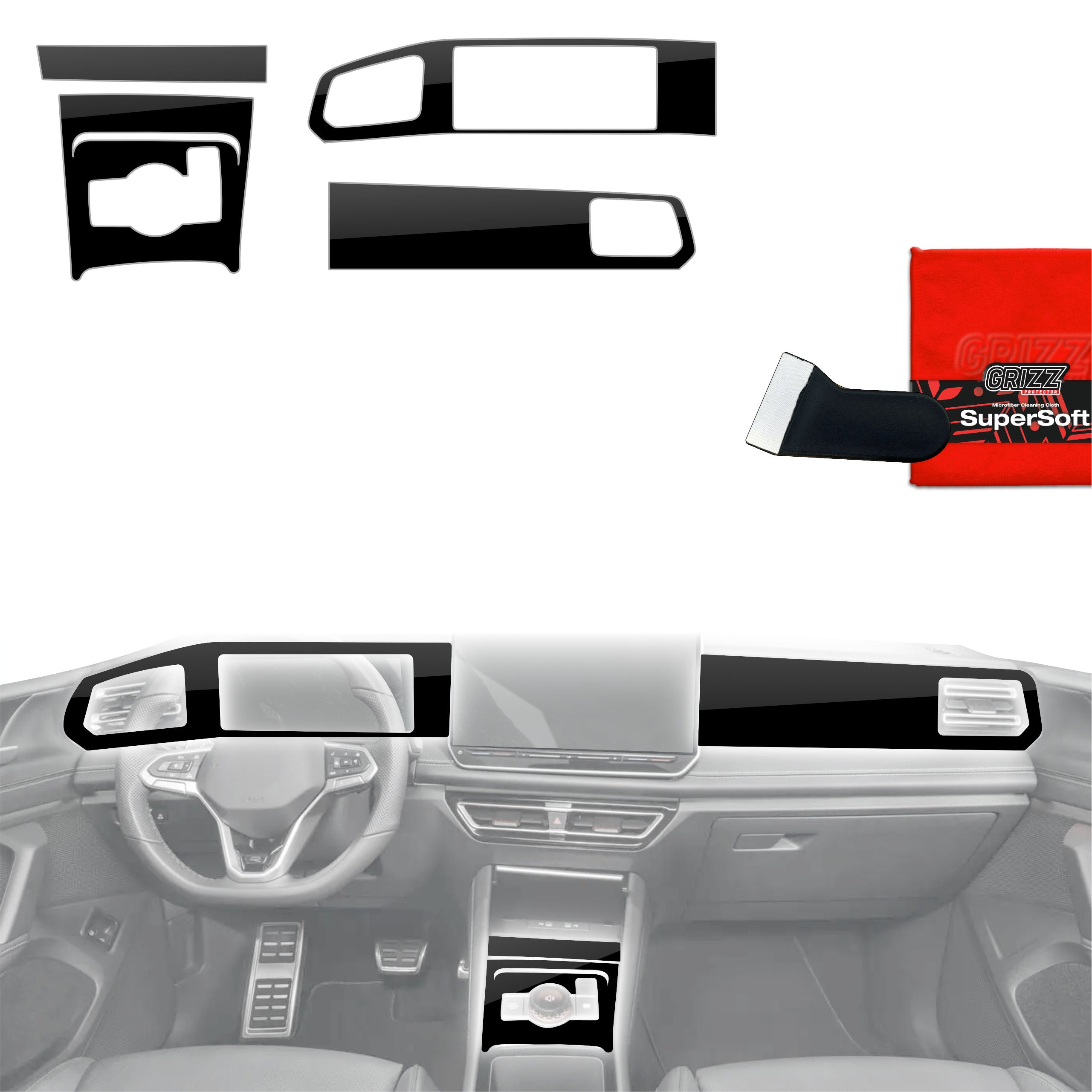 5in1 Schutzfolien Grizz Protector für Mittelkonsole & Armaturenbrett - Volkswagen Tiguan 3 (2024-2026) Schwarz Glanz