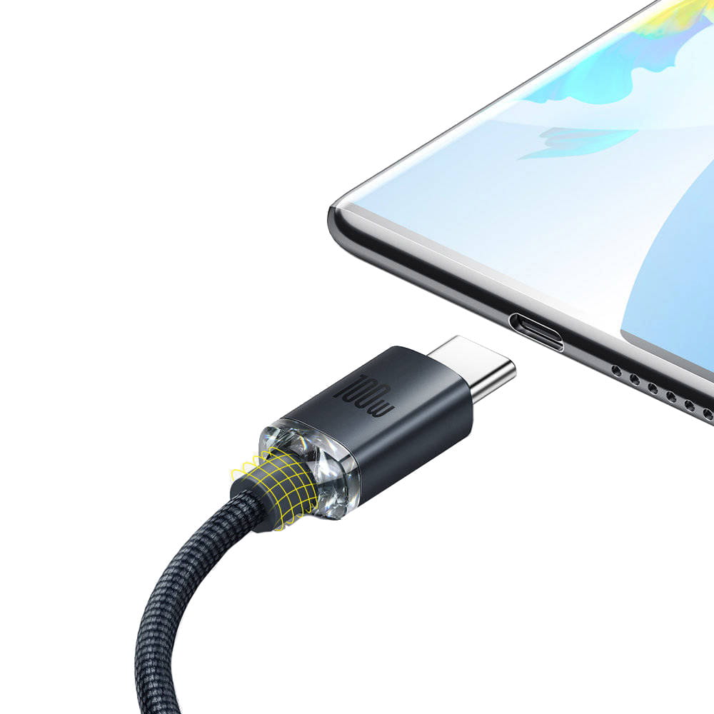 Kabel Baseus Crystal Shine 100W 5A USB-A für USB-C 1,2m, Schwarz