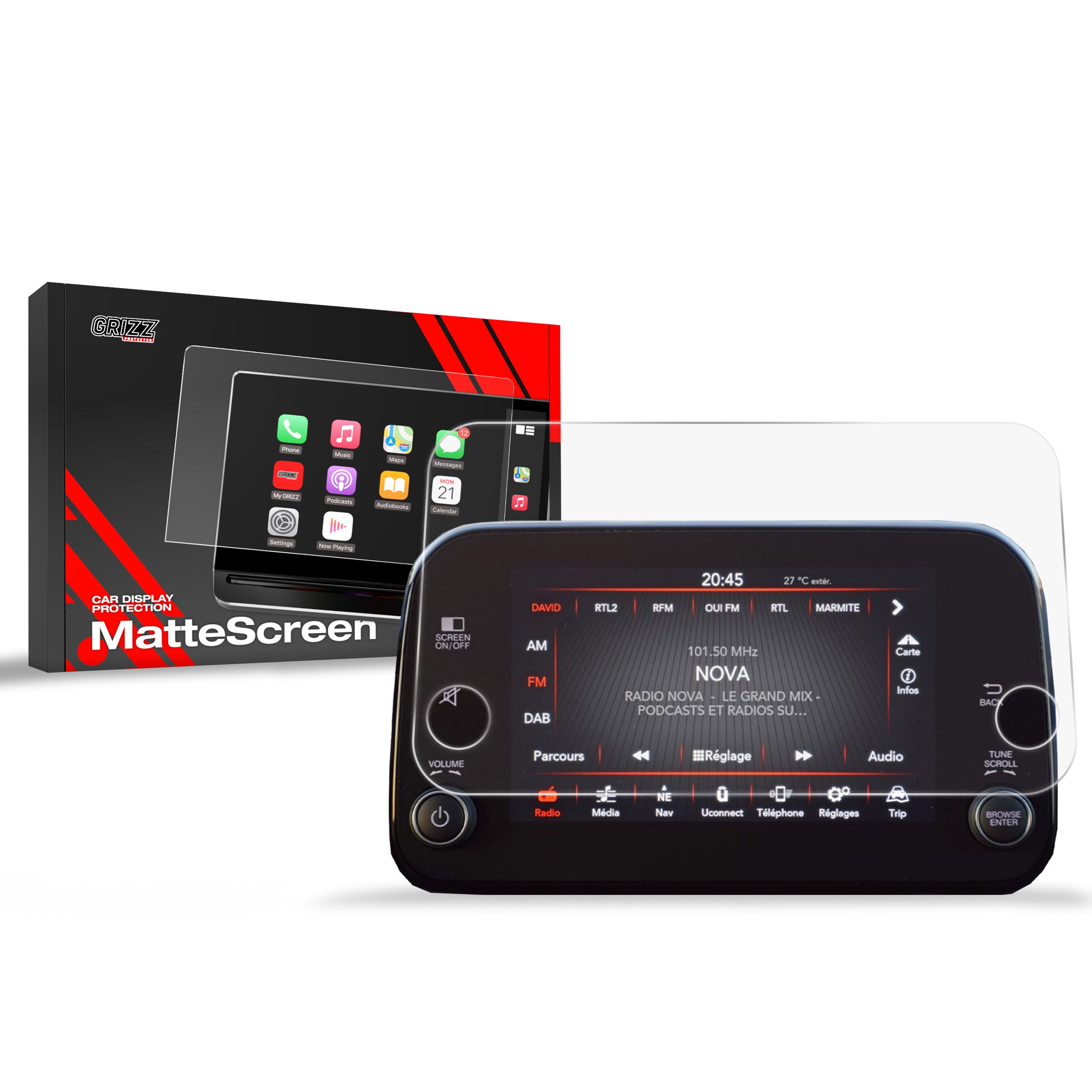 Matte Autodisplayfolie für Fiat Tipo 7" (2020-2026), Grizz Protector