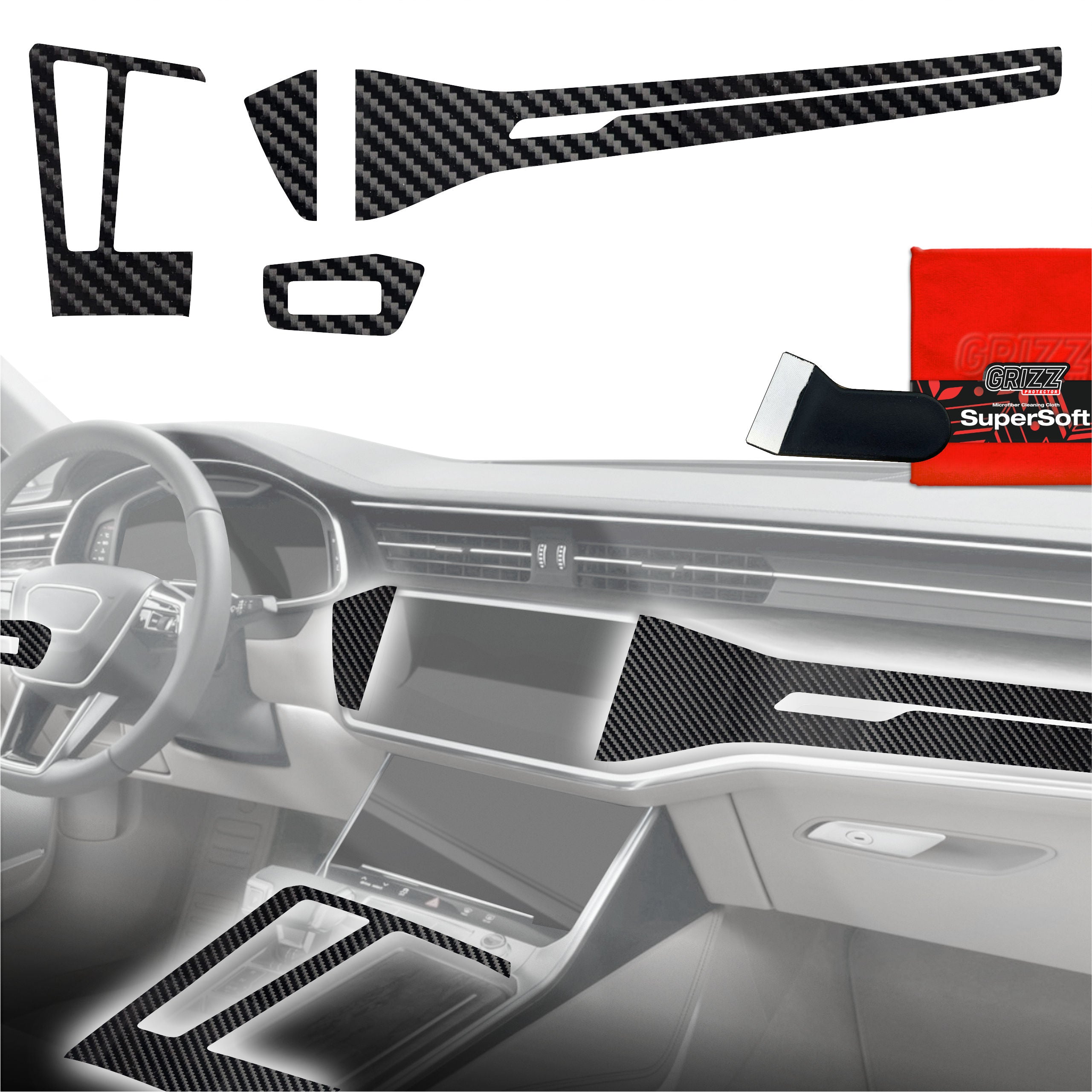 4in1 Schutzfolien Grizz Protector für Mittelkonsole - Audi A6 C8 (2018-2024) Carbon Optik Glanz