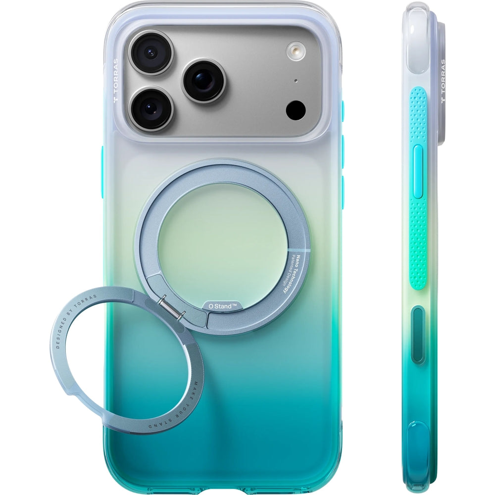 Handyhülle für iPhone 18 Pro Max / 17 Pro Max, Torras Ostand O3 Air Gradient für MagSafe, Green-Blue (1/9)