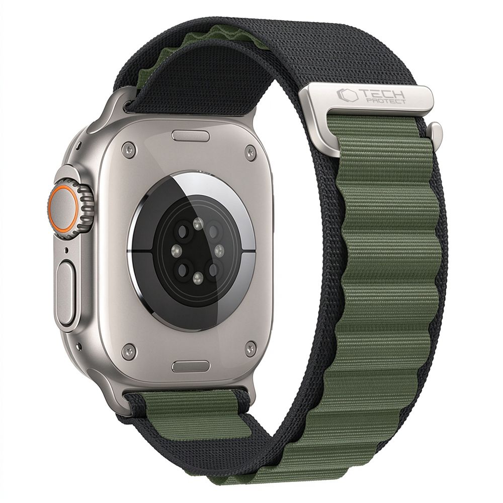 Armband für Apple Watch 49/46/45/44 mm, Tech Protect Nylon Pro, Schwarz-Grün (1/7)