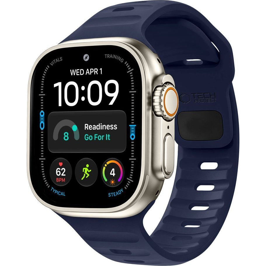 Armband für Apple Watch 49/46/45/44 mm, Tech-Protect Silicone Line, Blau (1/8)