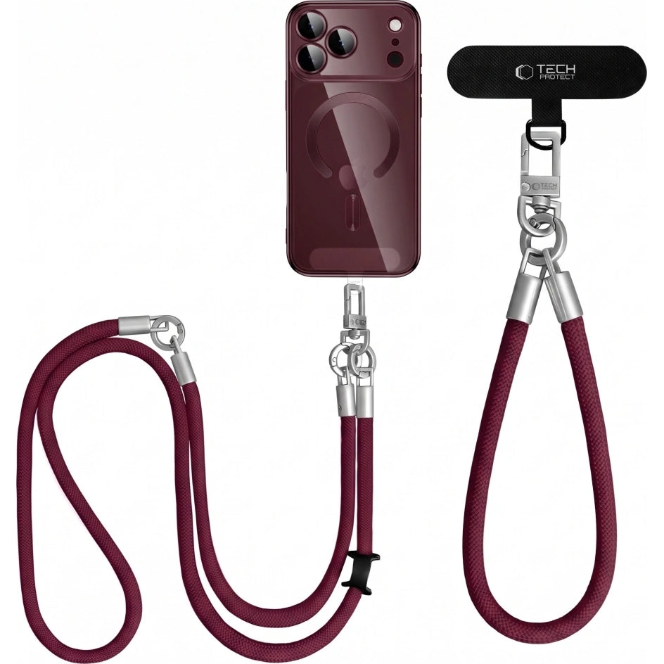 Handy-Schlüsselband für Telefon Tech-Protect C10S Rope Crossbody Wrist, Burgundy (1/10)
