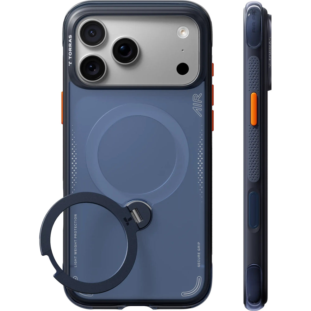 Handyhülle mit 360° drehbarem Standfuß für iPhone 18 Pro / 17 Pro, Torras Ostand Q3 Air mit MagSafe, Blau (1/6)