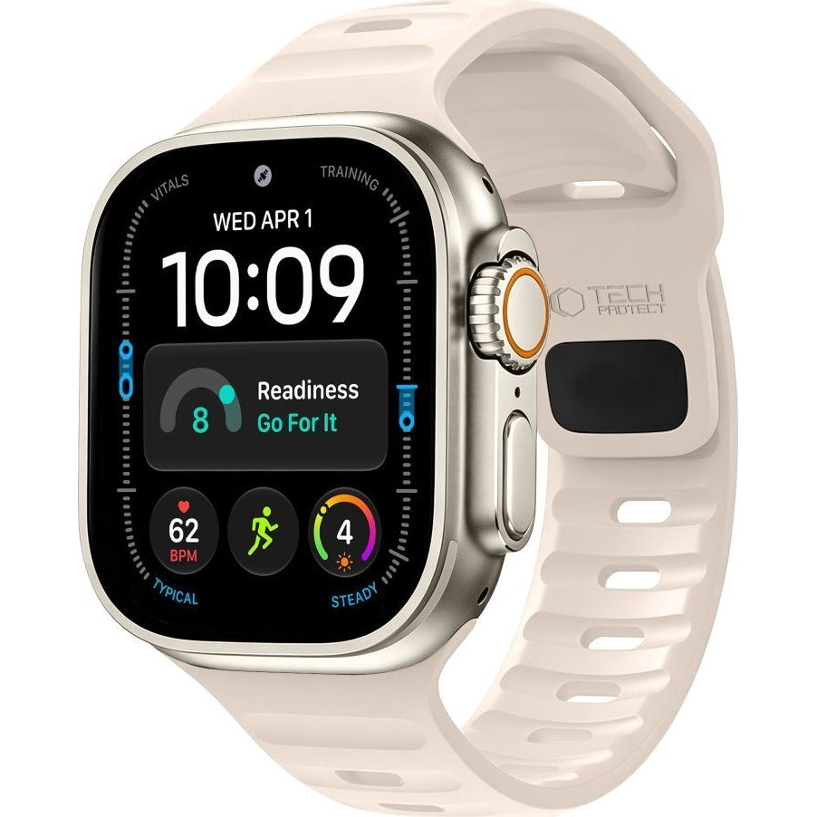 Armband für Apple Watch 49/46/45/44 mm, Tech-Protect Silicone Line, Beige (1/8)