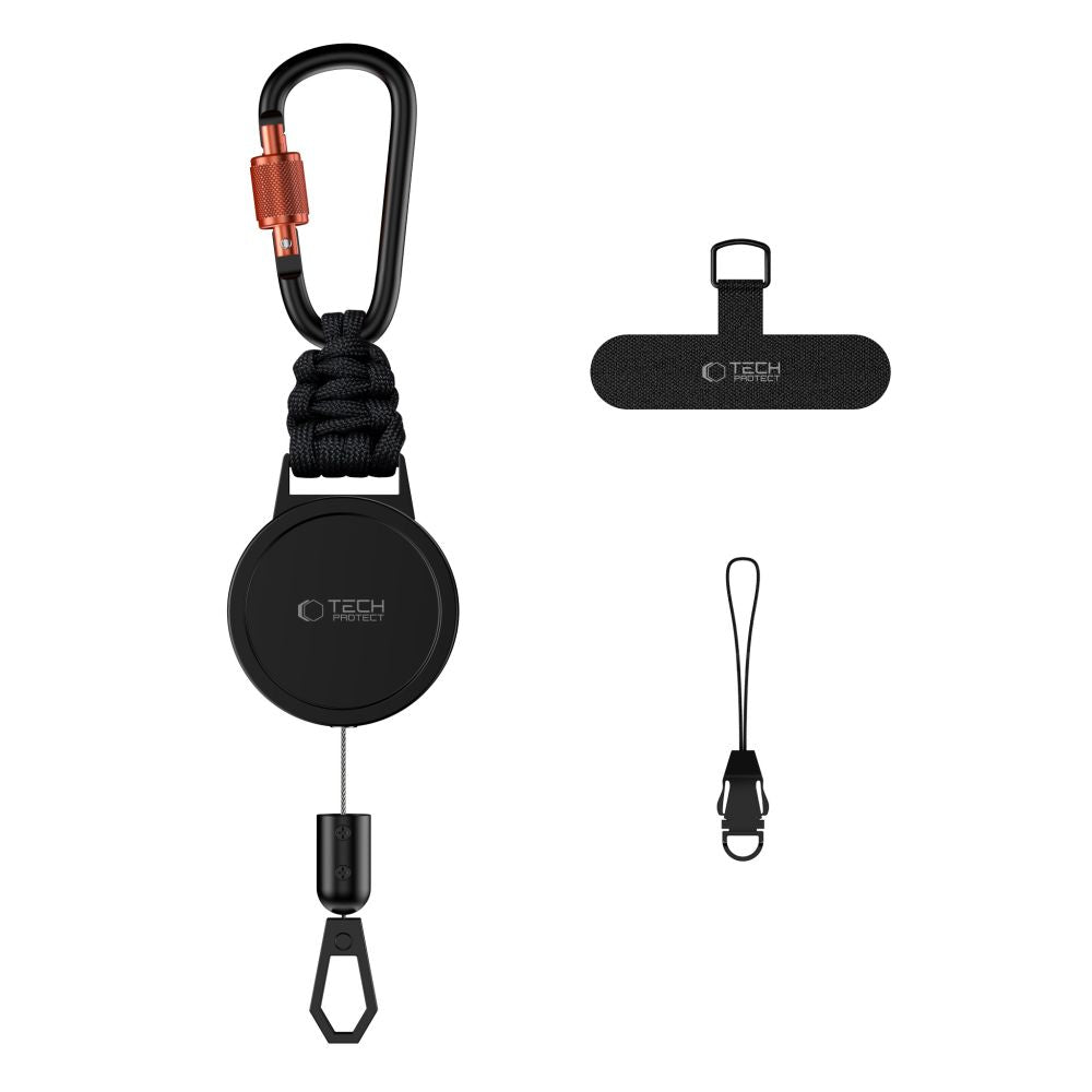 Anti-Diebstahl Handy Lanyard mit einziehbarem Seil, Tech-Protect ATH04 UrbanLoop, Schwarz-Orange (1/9)