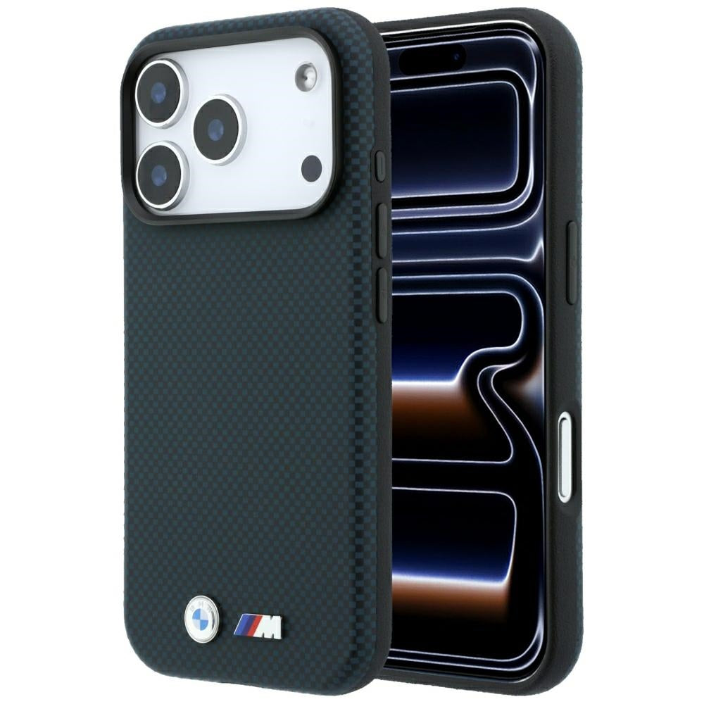 Handyhülle für iPhone 18 Pro / 17 Pro, BMW M Quadrille Kevlar Metal Logo mit MagSafe, Dunkelblau (1/8)
