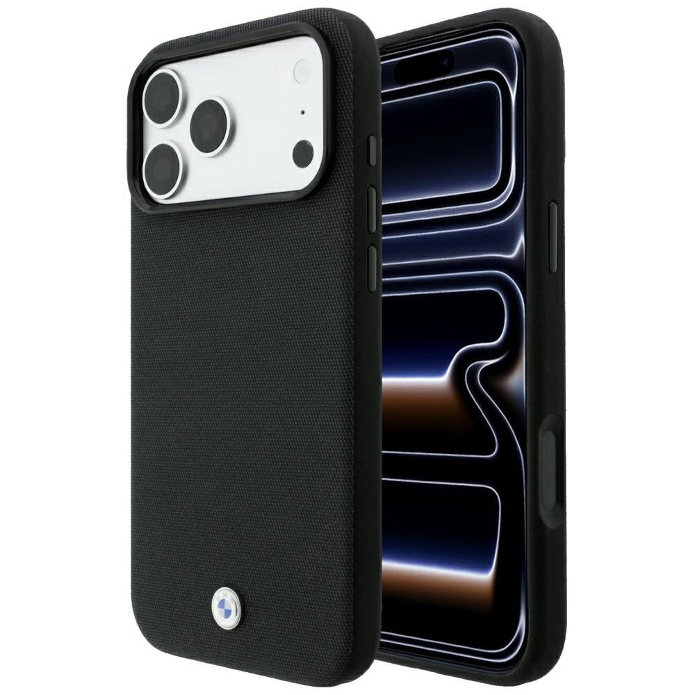 Handyhülle für iPhone 18 Pro / 17 Pro, BMW Kevlar Metal Logo mit MagSafe, Schwarz (1/8)