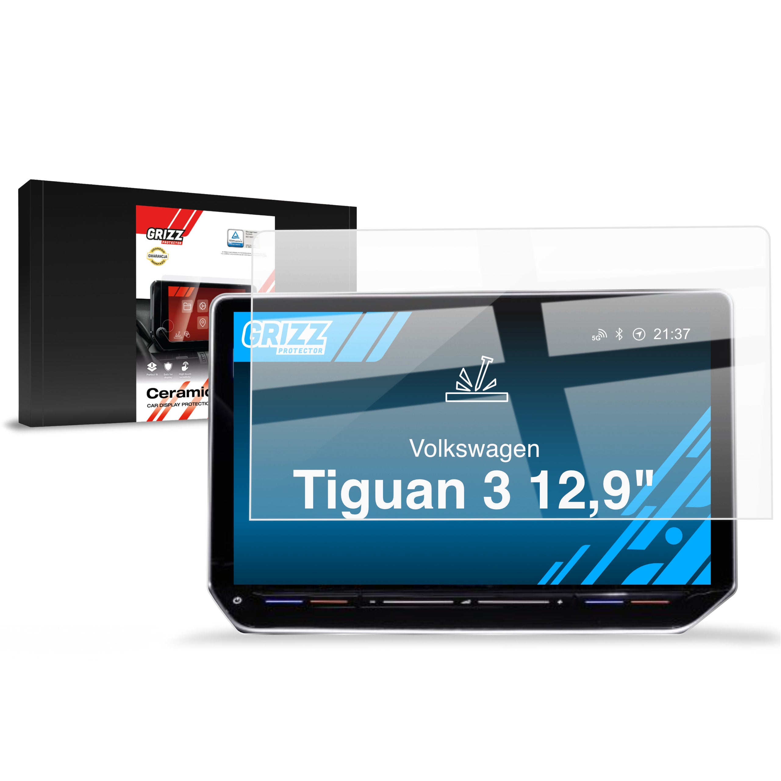Keramische Autodisplayfolie für Volkswagen Tiguan 3 12,9" (2024-2026), Grizz Protector