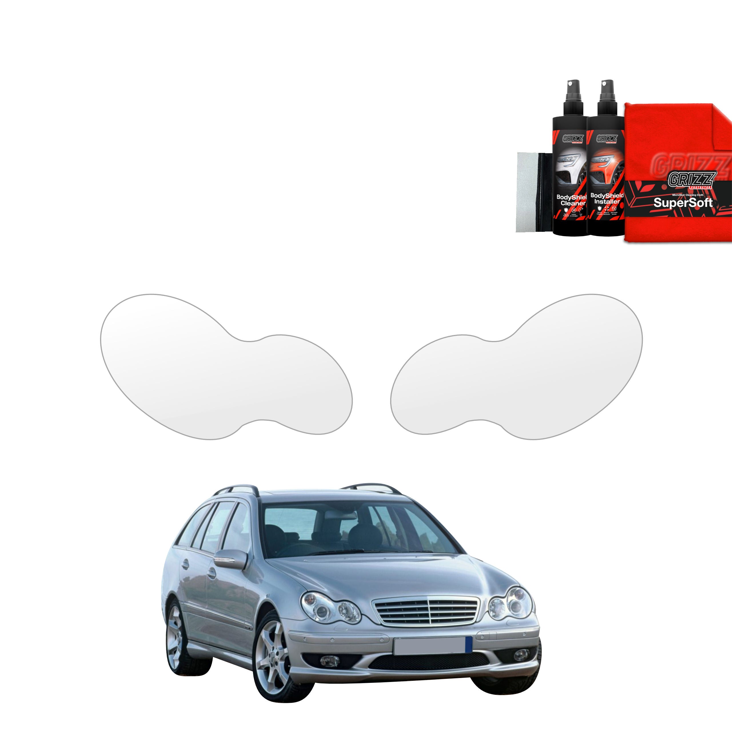 2in1 Schutzfolie Grizz Protector für Scheinwerfer - Mercedes Benz C Klasse S203 Kombi (2001-2007)