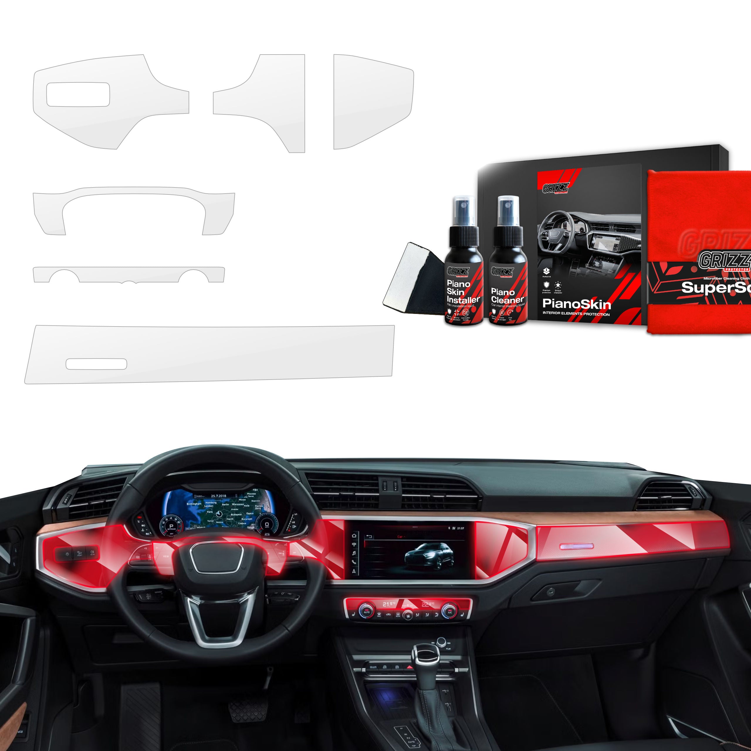 6in1 Schutzfolien Grizz Protector für Mittelkonsole & Armaturenbrett - Audi Q3 (2018-2025) Glanz
