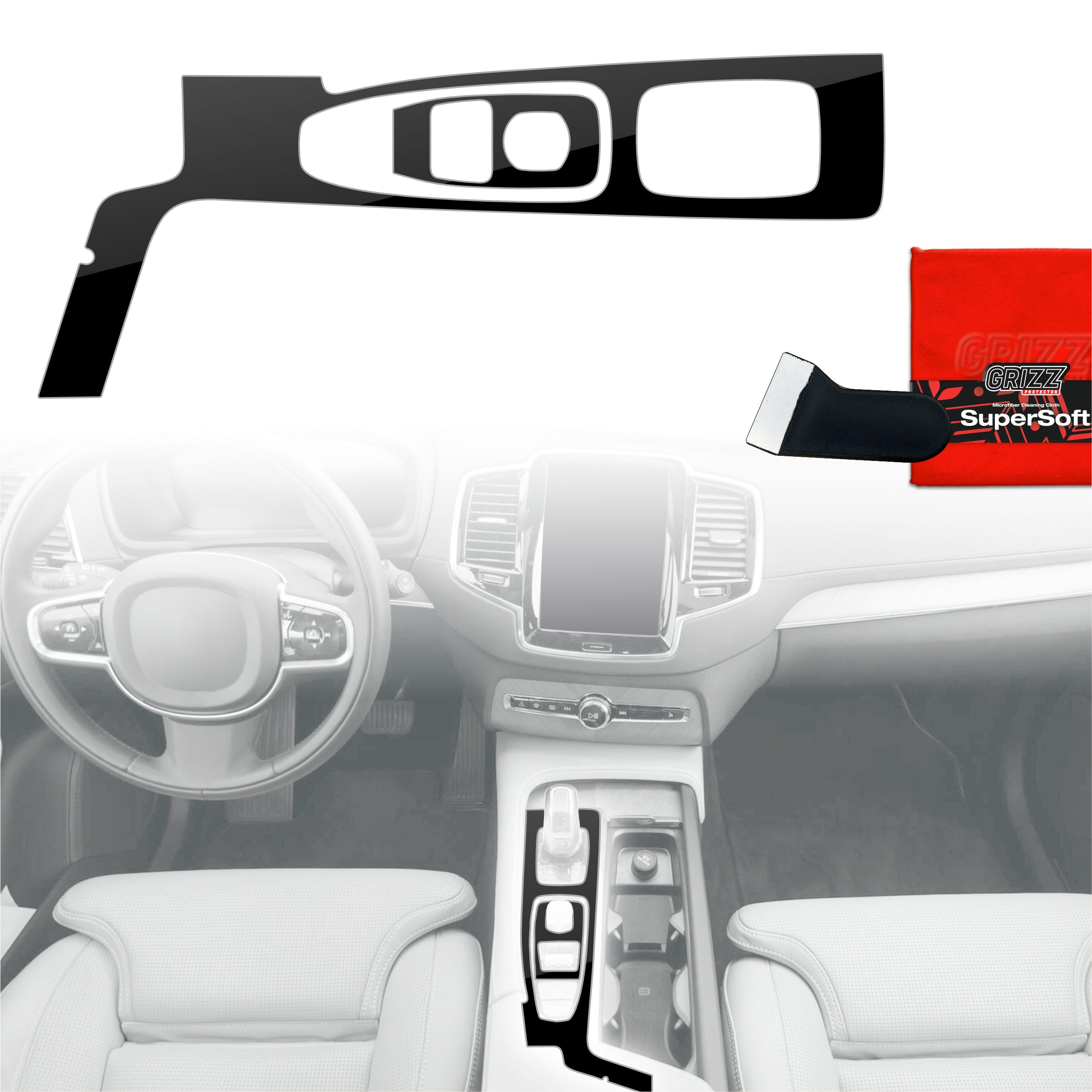 2in1 Schutzfolien Grizz Protector für Mittelkonsole - Volvo XC90 B6 Drive Mode (2020-2021) Schwarz Glanz
