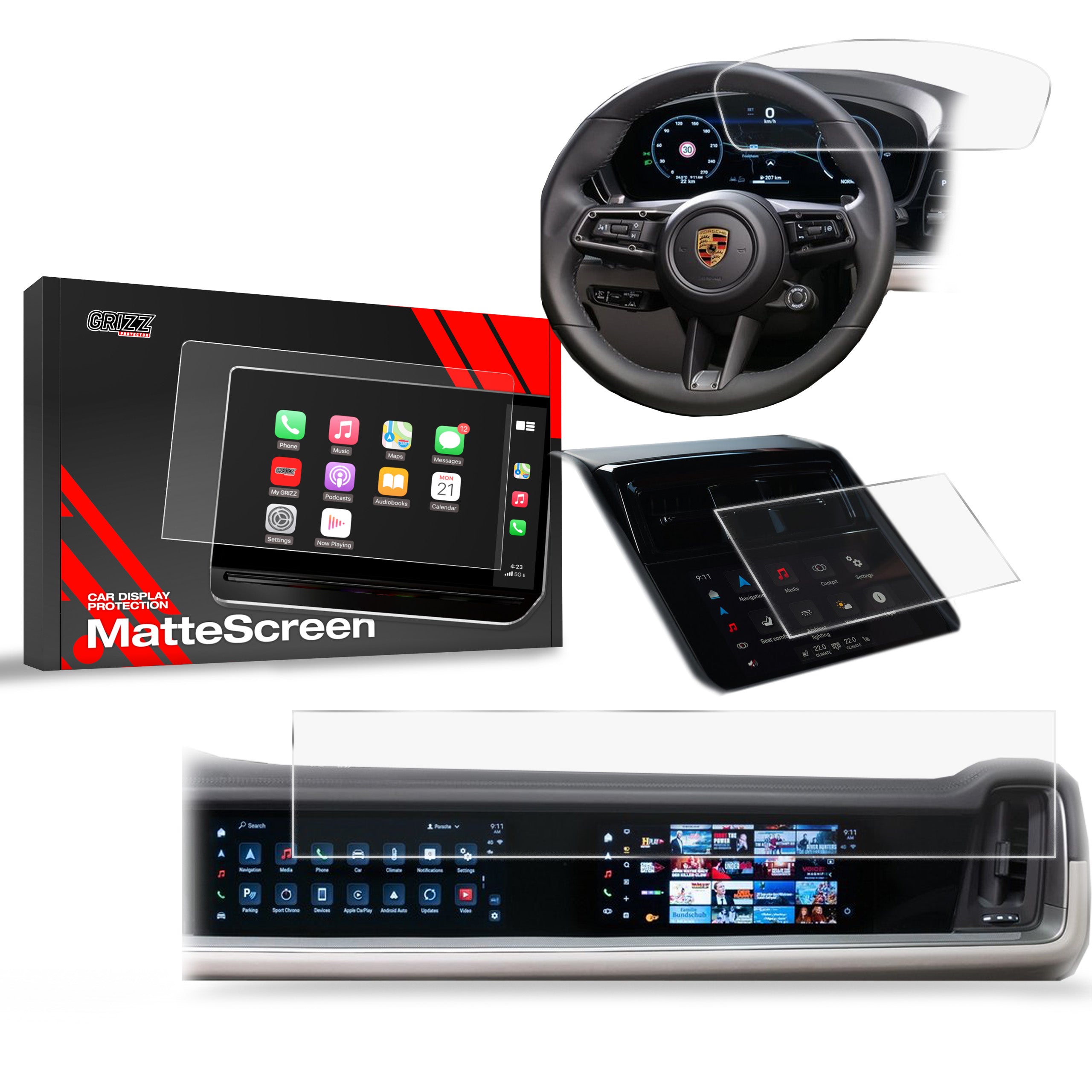 Matte Autodisplayfolie 3in1 für Porsche Panamera 3 12,3" + 10,9“ (2024-2026), Grizz Protector