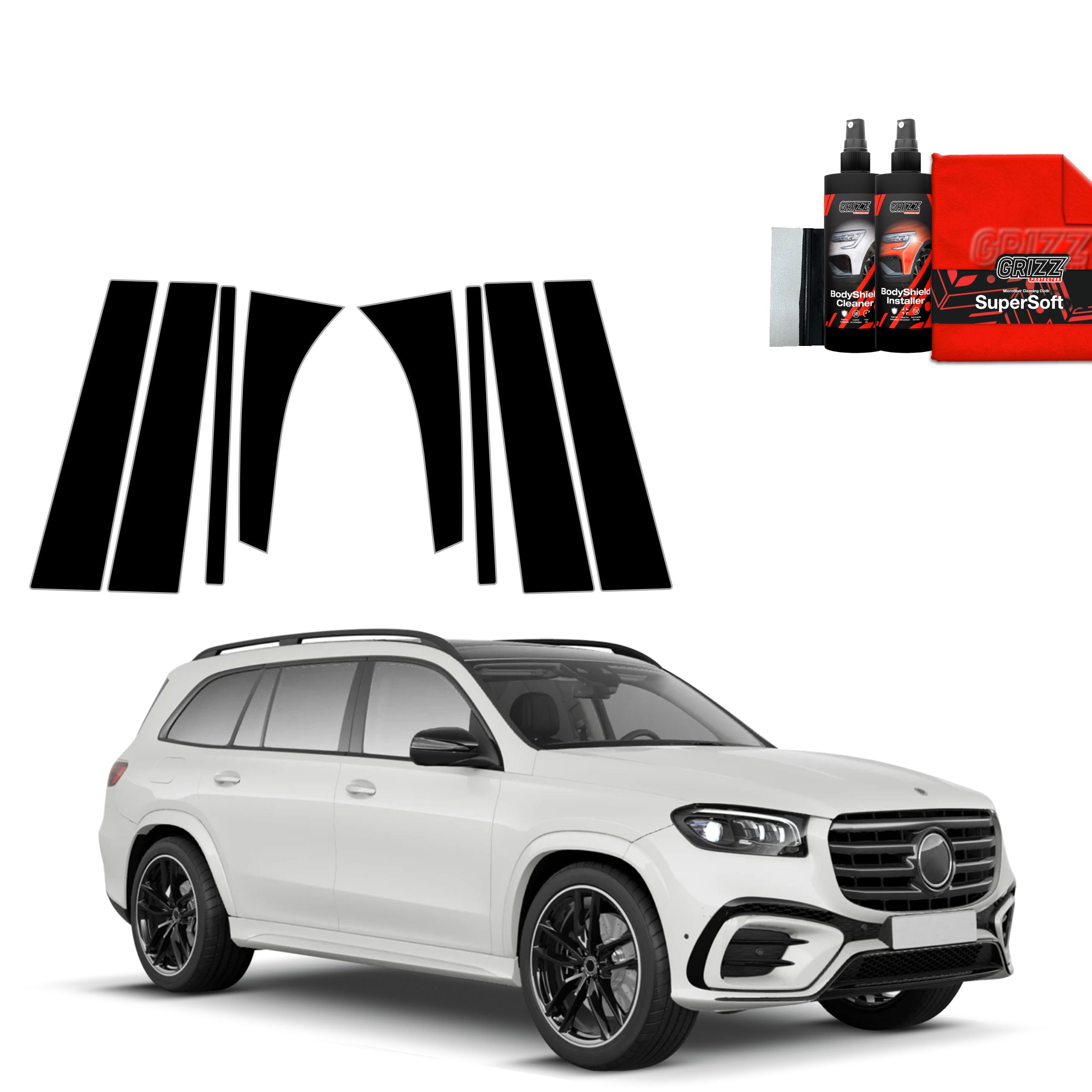 8in1 Schwarze Grizz Protector schutzfolie für B-C-Säule - Mercedes GLS 450d (2023-2026)