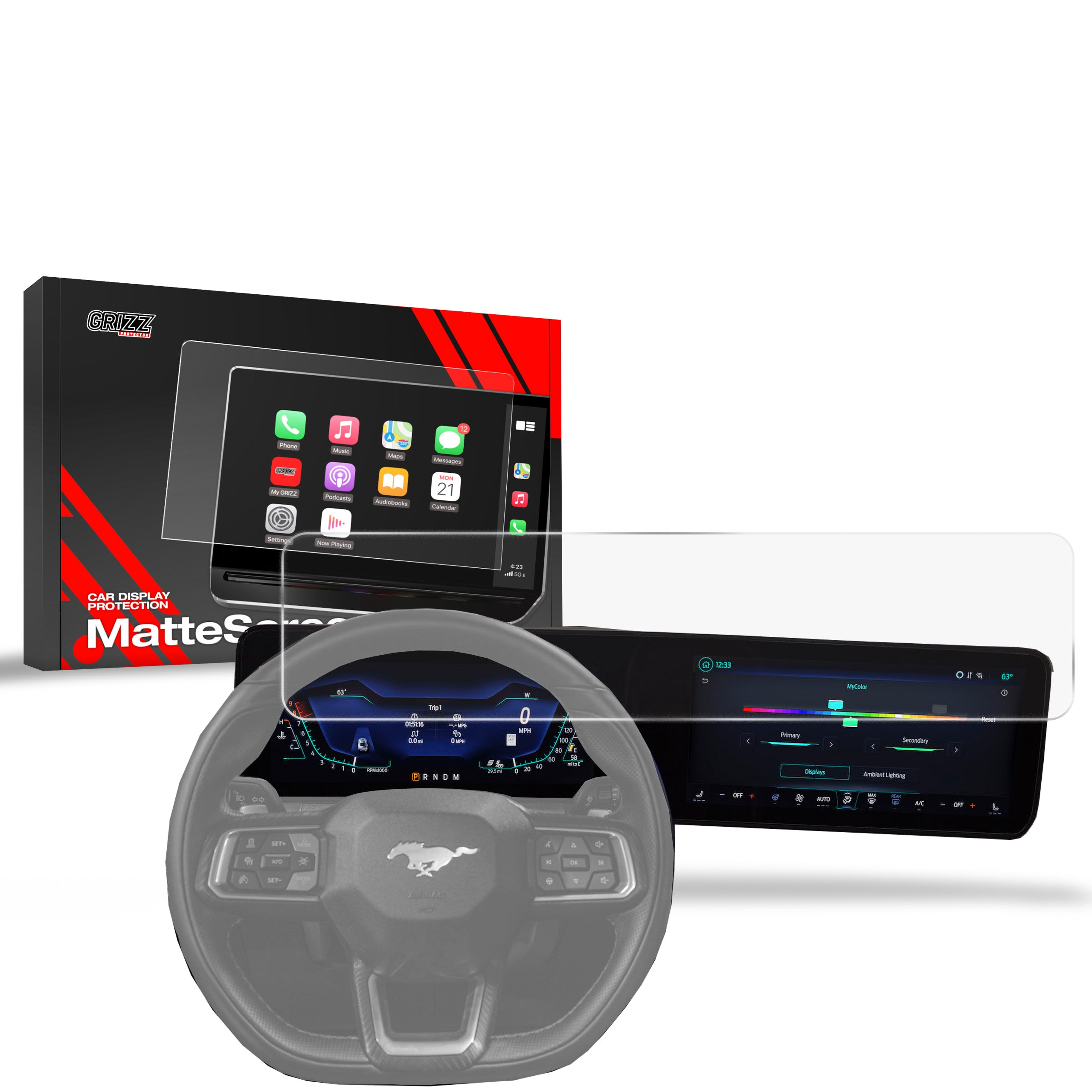 Matte Autodisplayfolie für Ford Mustang 7 (2023-2026), Grizz Protector