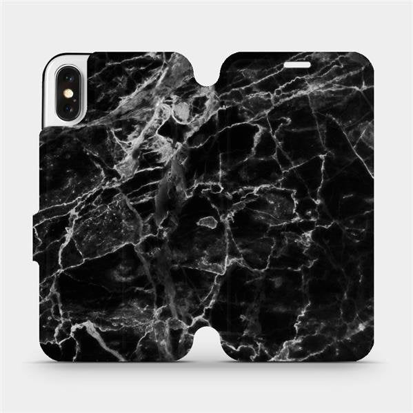 Handyhülle mit klappe für iPhone X, Mobiwear Book, Schwarzer Marmor