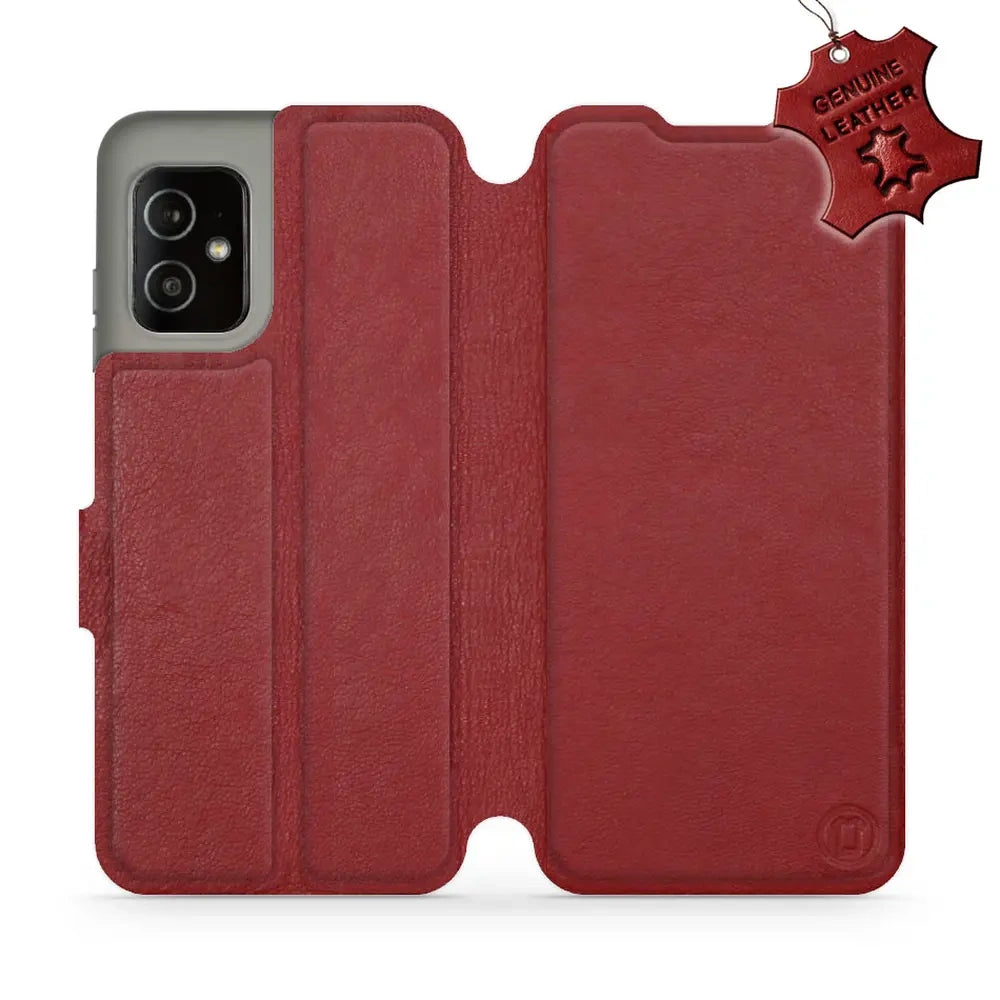 Echtleder Handyhülle für Asus Zenfone 8, Mobiwear Leather, Dunkelrot
