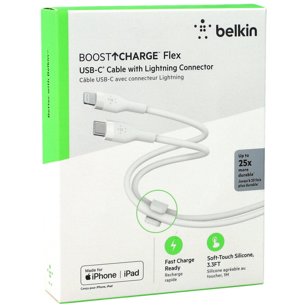 Kabel Belkin Boost Charge Flex Silicone USB-C für Lightning 1m, Weiß