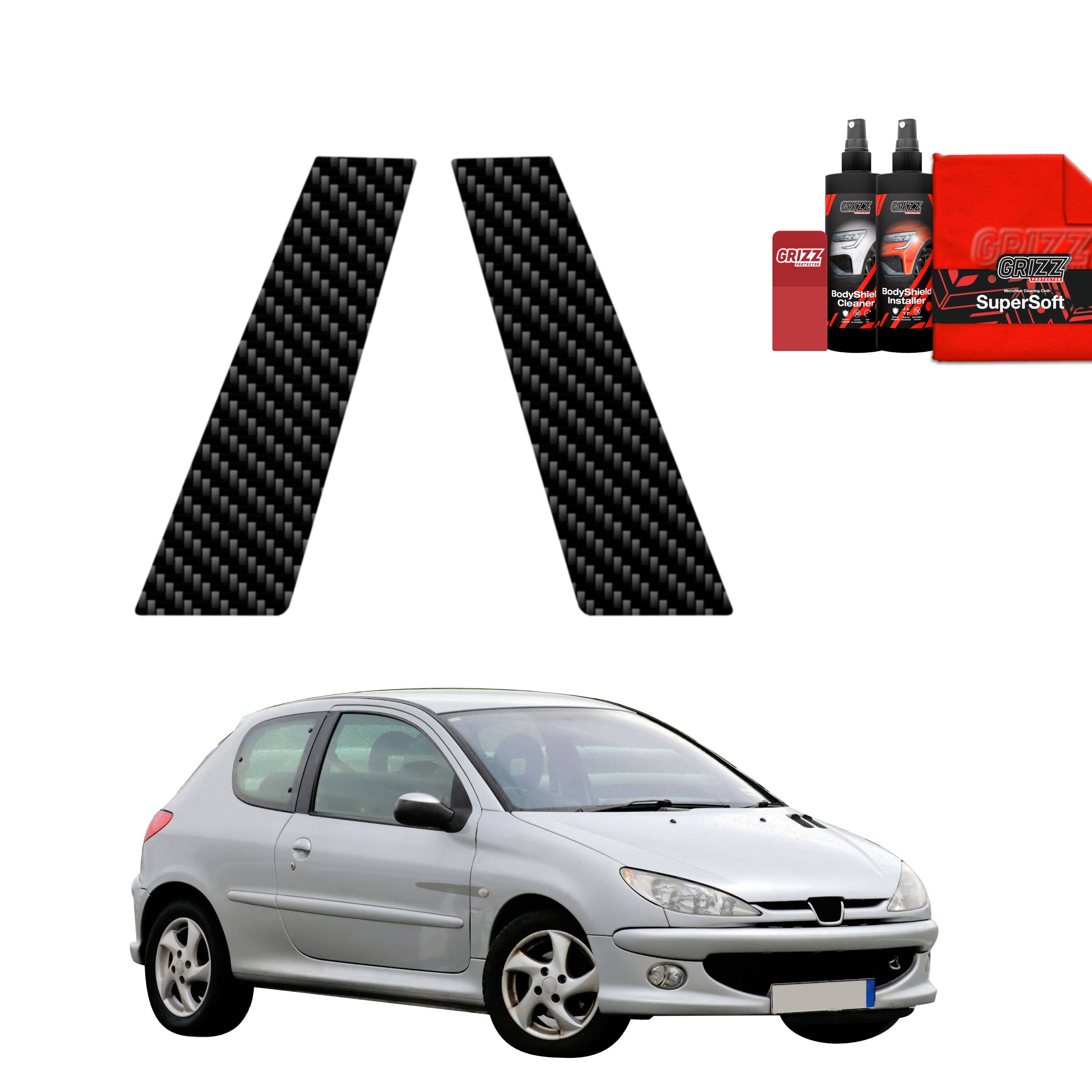 2in1 Kohlenstoff Schutzfolie Grizz Protector für B-Säule - Peugeot 206 (1998-2009)