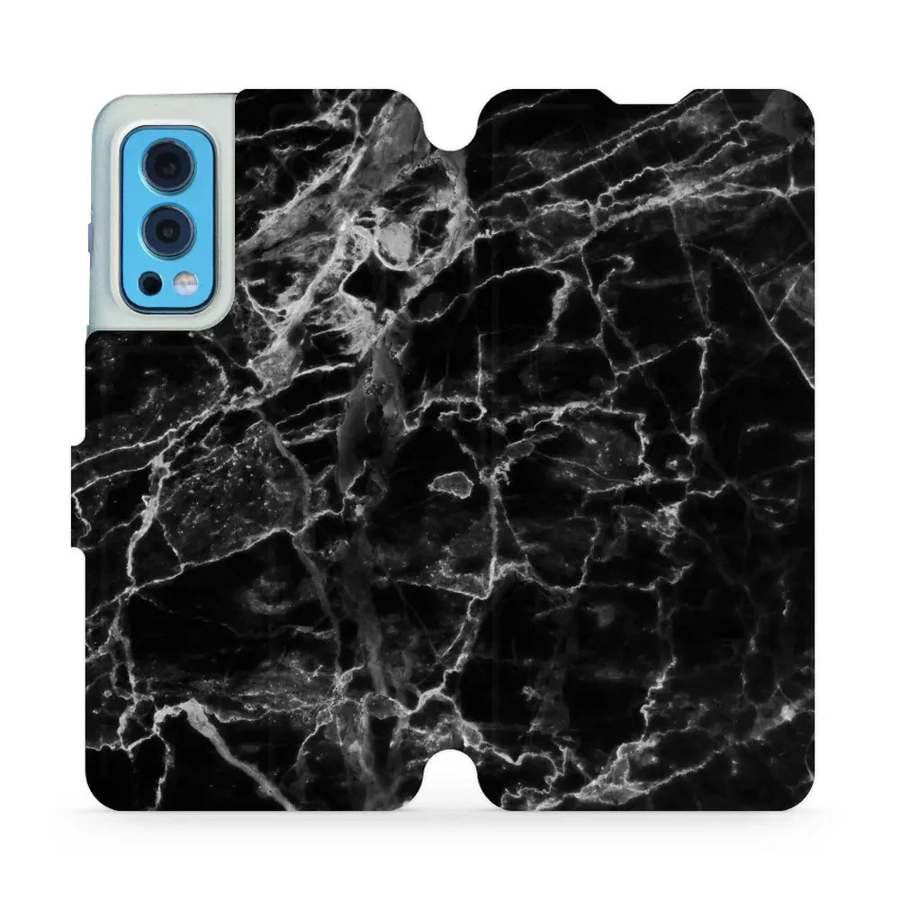 Handyhülle mit klappe für OnePlus Nord 2 5G, Mobiwear Book, Schwarzer Marmor