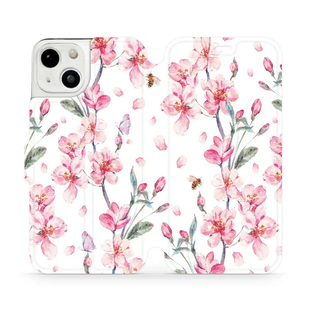 Handyhülle mit klappe für iPhone 13, Mobiwear Book, Rosa Frühling