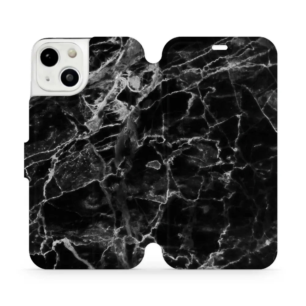 Handyhülle mit klappe für iPhone 13, Mobiwear Book, Schwarzer Marmor