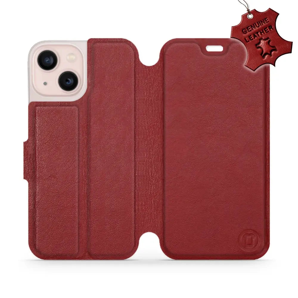 Echtleder Handyhülle für iPhone 13 Mini, Mobiwear Leather, Dunkelrot