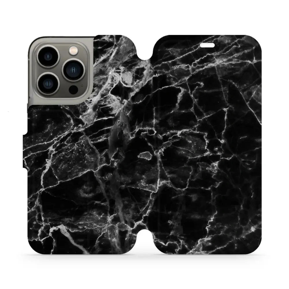 Handyhülle mit klappe für iPhone 13 Pro, Mobiwear Book, Schwarzer Marmor