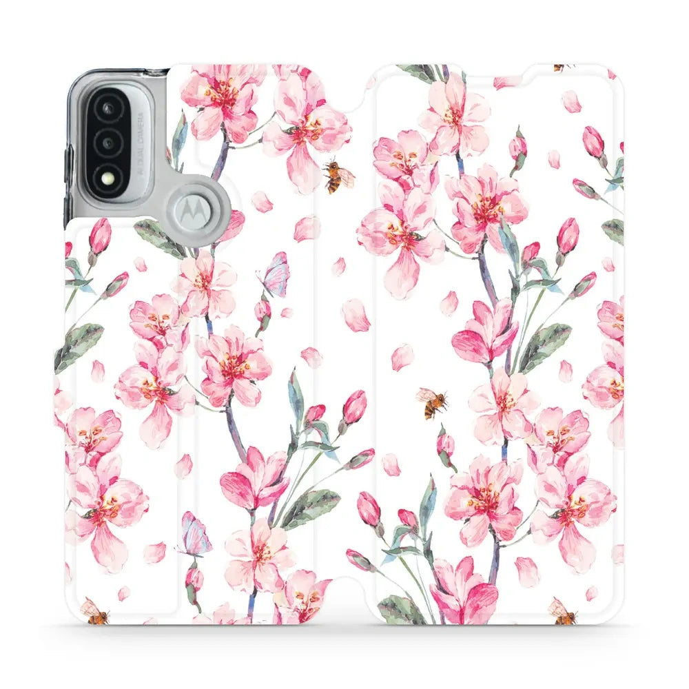 Handyhülle mit klappe für Motorola Moto E20, Mobiwear Book, Rosa Frühling