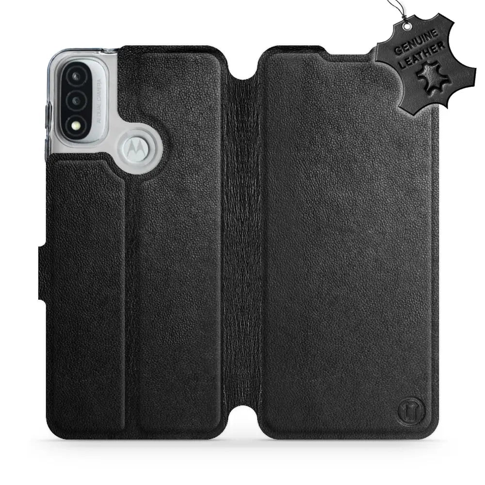 Echtleder Handyhülle für Motorola Moto E20, Mobiwear Leather, Schwarz