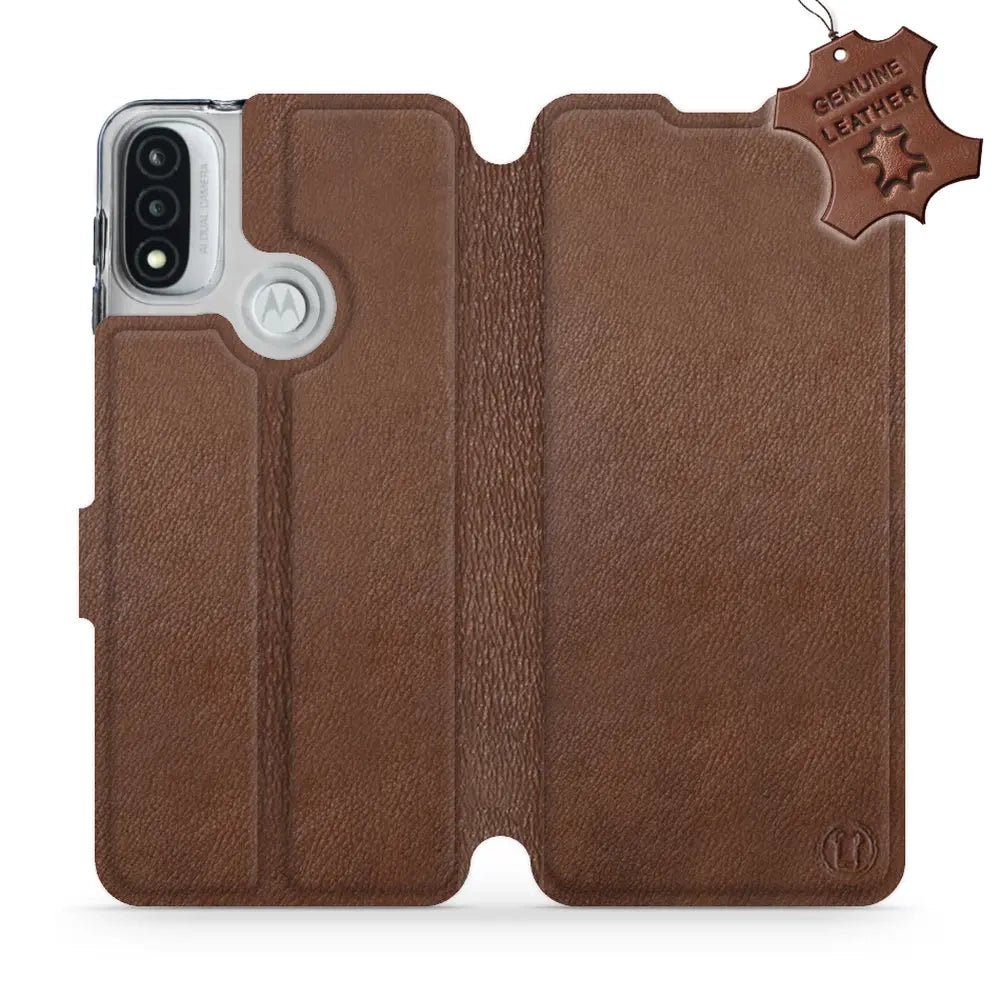 Echtleder Handyhülle für Motorola Moto E20, Mobiwear Leather, Braun