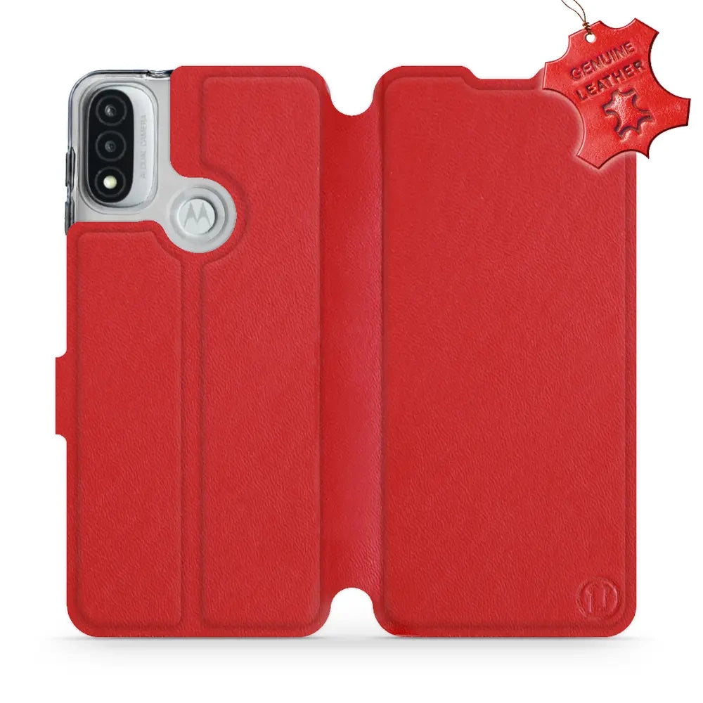 Echtleder Handyhülle für Motorola Moto E20, Mobiwear Leather, Rot