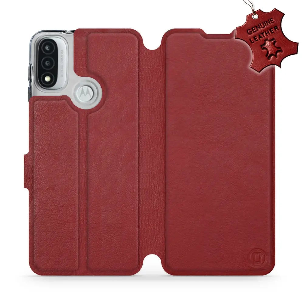 Echtleder Handyhülle für Motorola Moto E20, Mobiwear Leather, Dunkelrot