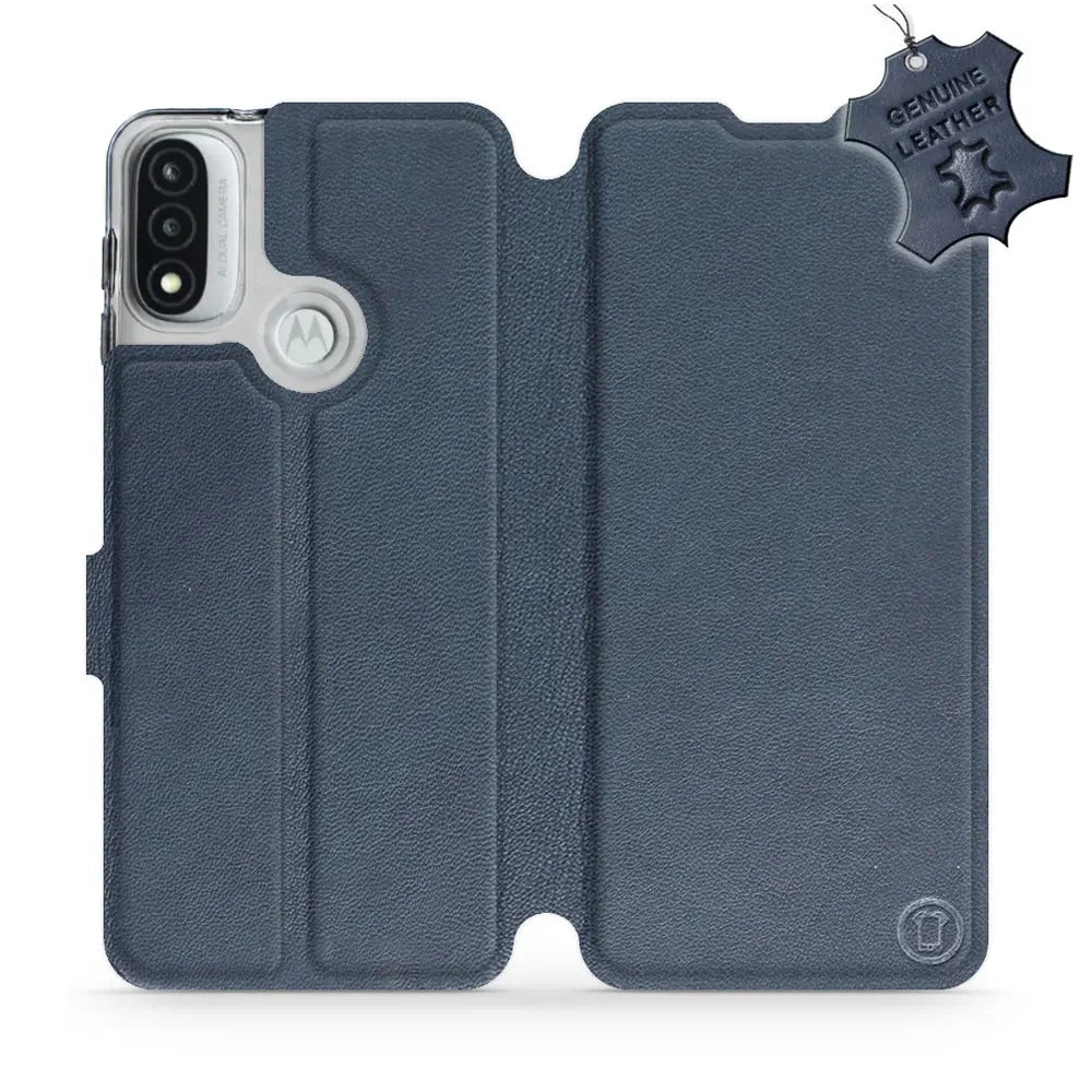 Echtleder Handyhülle für Motorola Moto E20, Mobiwear Leather, Dunkelblau