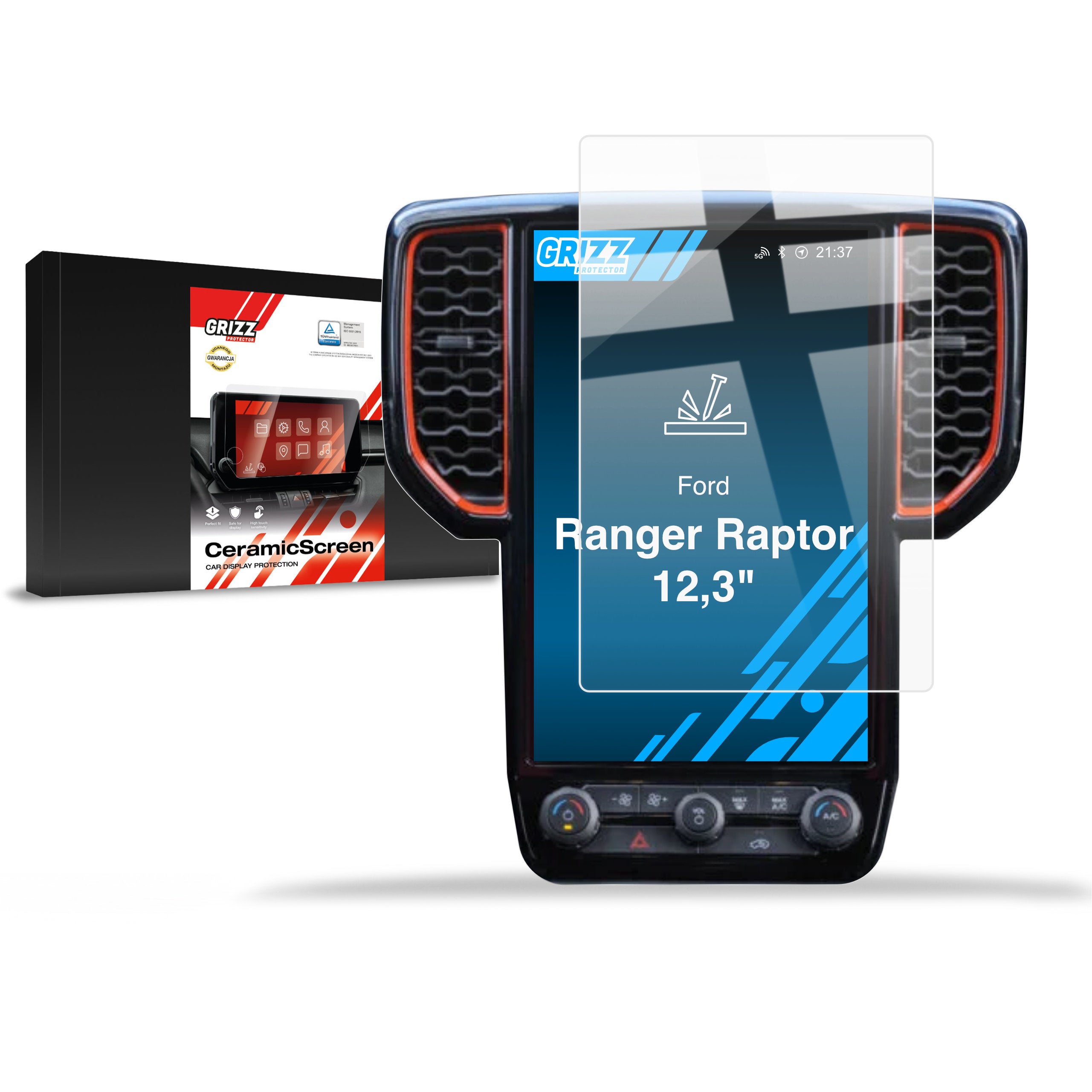 Keramische Autodisplayfolie für Ford Ranger Raptor 12,3" (2023-2026), Grizz Protector